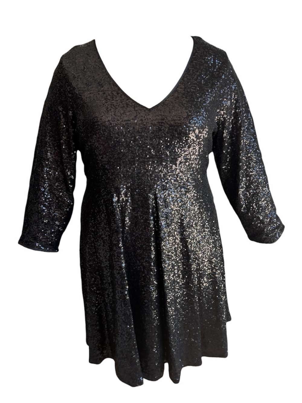 Black Sequin V-Neck Women's Skater Dress